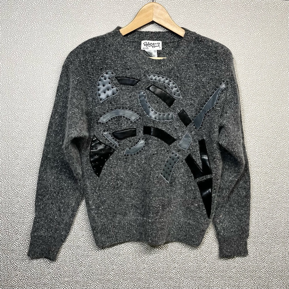 S Vintage Silk Angora Lambswool Blend Reference Point Petite Graphic Sweater 80s